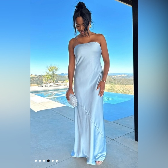 NWOT Show Me Your Mumu Taylor Tube Maxi Dress in Steel Blue Luxe Satin - Picture 8 of 8